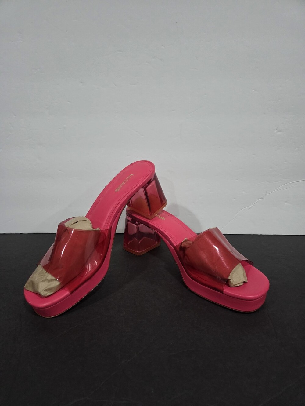 Larroude Hot Pink Clear Strap Block Heel Sandals Sz.7.5